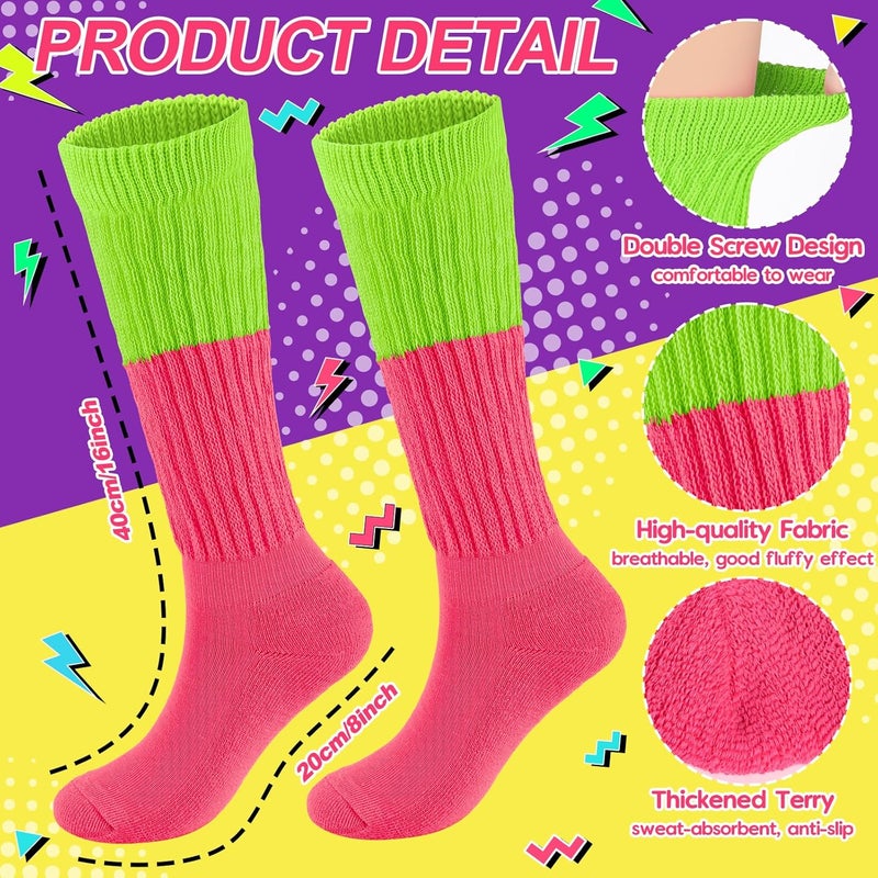 TRIITECH Store Neon Slouch Socks for Women, 80s 90s Scrunch Knee High Socks with Neon Earrings and Scrunchies for 80s 90s Party - Image 3